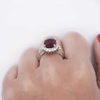 GIA Cert. 5.52 Carat Rubellite and Diamond Halo Filigree Ring – Assay Jewelers