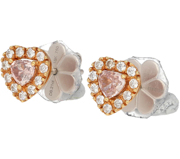 GIA Certified 0.45 Carat Heart Pink Diamond Platinum 18K Rose Gold Stud Earrings