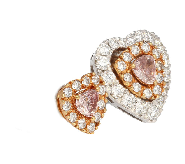 GIA Certified 0.45 Carat Heart Pink Diamond Platinum 18K Rose Gold Stud Earrings