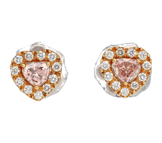GIA Certified 0.45 Carat Heart Pink Diamond Platinum 18K Rose Gold Stud Earrings