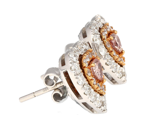 GIA Certified 0.45 Carat Heart Pink Diamond Platinum 18K Rose Gold Stud Earrings