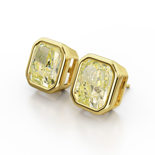 GIA Certified 10.52 Carat Fancy Light Yellow Diamond 18K Gold Bezel Stud Earring