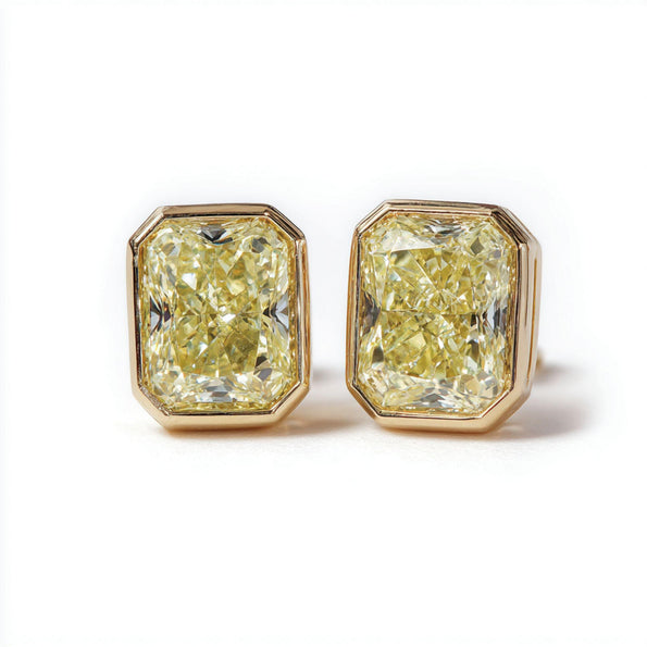 GIA Certified 10.52 Carat Fancy Light Yellow Diamond 18K Gold Bezel Stud Earring