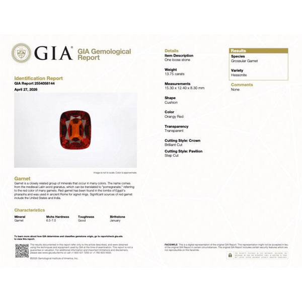GIA Certified 13.75 Carat Hessonite Garnet & Diamond Platinum Cocktail Ring