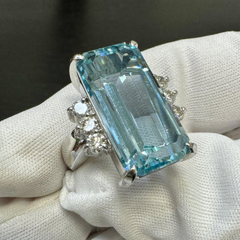 GIA Certified 16.70 Carat Aquamarine and Diamond Vintage Cocktail Ring – Assay Jewelers