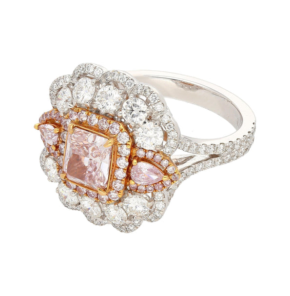 GIA Certified 1.07 Carat Fancy Light Purplish Pink Diamond Halo Cocktail Ring