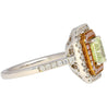 GIA Certified 1.12 carat Radiant Cut Fancy Light Green-Yellow Diamond and Diamond Halo Ring