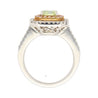 GIA Certified 1.12 carat Radiant Cut Fancy Light Green-Yellow Diamond and Diamond Halo Ring