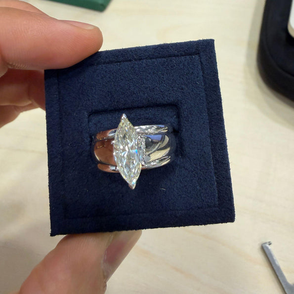GIA Certified 1.46 Carat Marquise Diamond M/VVS2 Platinum Wide Band Ring