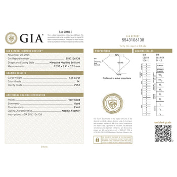 GIA Certified 1.46 Carat Marquise Diamond M/VVS2 Platinum Wide Band Ring – Assay Jewelers