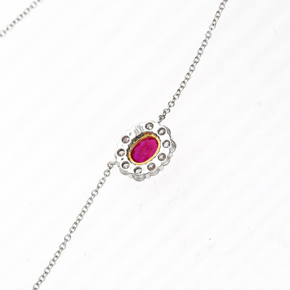 GIA Certified 1.47 Carat Ruby & Diamond Halo Floating Pendant Necklace