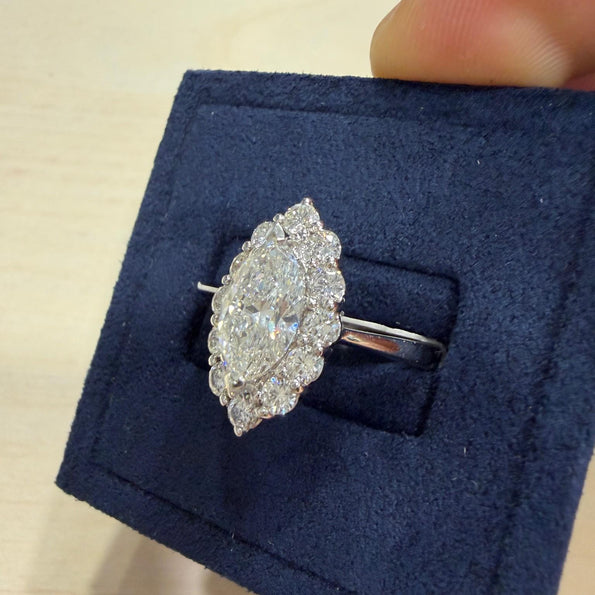 GIA Certified 1.55 Carat G/VS1 Marquise Diamond Halo 18K Engagement Ring