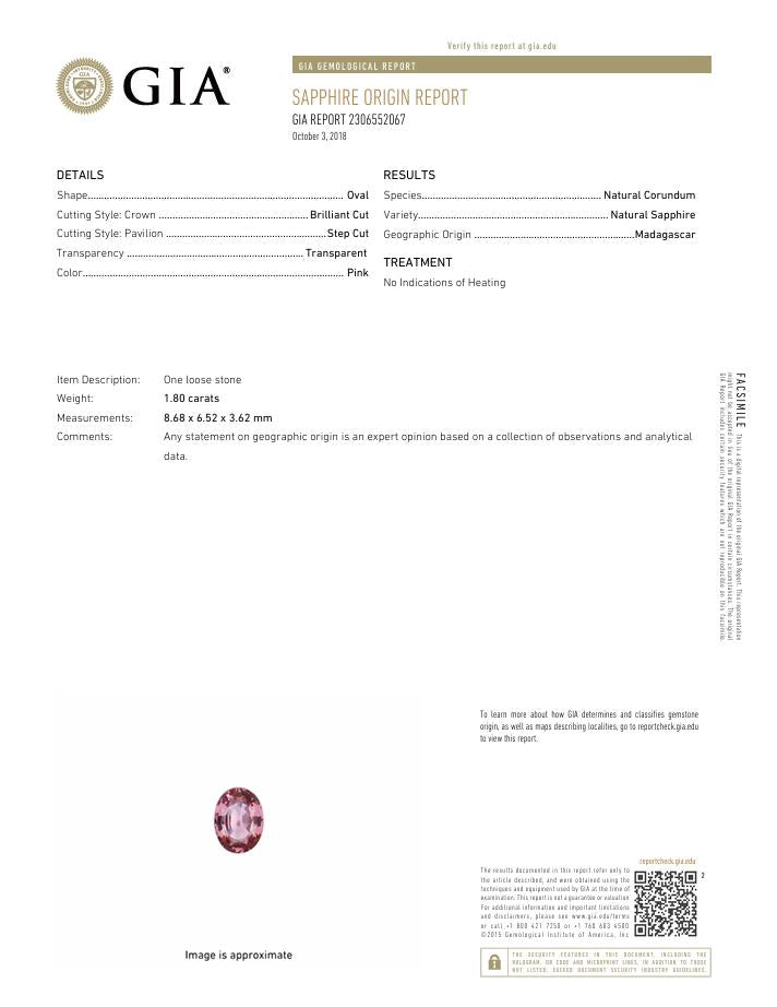 GIA Certified 1.81 Carat No-heat Padparadscha Sapphire & Diamond Ring