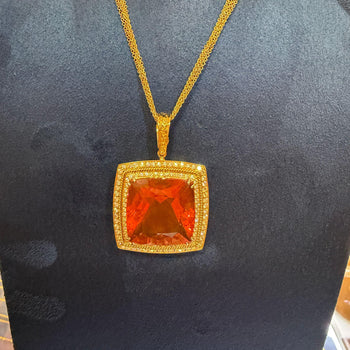 GIA Certified 20.61 Carat Orange Opal 18K Gold Diamond Pendant Necklace – Assay Jewelers