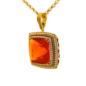 GIA Certified 20.61 Carat Orange Opal 18K Gold Diamond Pendant Necklace – Assay Jewelers