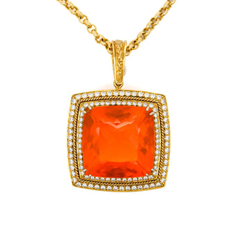 GIA Certified 20.61 Carat Orange Opal 18K Gold Diamond Pendant Necklace – Assay Jewelers