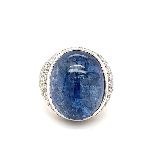 GIA Certified 26 Carat Cabochon-Cut Blue Sapphire Cocktail Ring