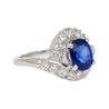 GIA Certified 2.18 Carat Oval Blue Sapphire & Diamond Platinum Bypass Halo Ring