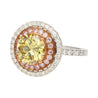 GIA Certified 2.30 Carat Fancy Brownish Greenish Yellow Diamond Round Double Halo Ring