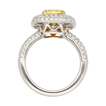 GIA Certified 2.35 Fancy Yellow Diamond Ring With 1.0 CTW Diamond Cluster in 18K White Gold – Assay Jewelers
