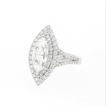 Diamant certifié GIA de 2,38 carats, taille marquise, couleur H, pureté SI1, monté sur une Bague halo en or blanc 18k et diamants – Assay Jewelers