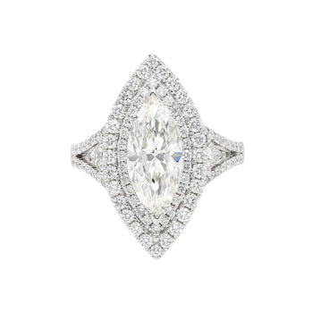 Bague halo en or blanc 18k sertie d’un diamant certifié GIA de 2,38 carats taille marquise, couleur H, pureté SI1 – Assay Jewelers