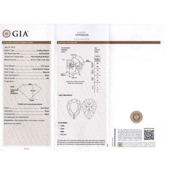 GIA Certified 2.53 Carat Pear Cut Brown Diamond Halo Pave Engagement Ring