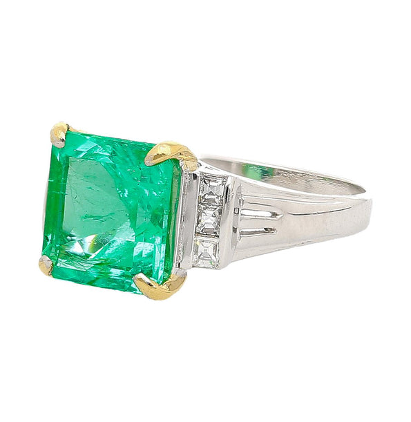 GIA Certified 2.91 Carat Colombian Emerald & Diamond Platinum Ring