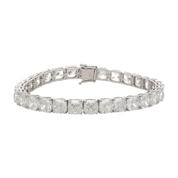 GIA Certified 31 Carat Cushion Lab Diamond Tennis Bracelet 18K White Gold