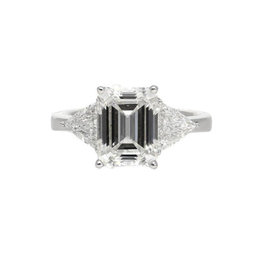 VVS2 Emerald Cut Diamond Engagement 3 Stone Ring