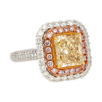 GIA Certified 3.51 Carat Fancy Brownish Yellow Diamond Ring with Pink and White Diamond Halo – Assay Jewelers