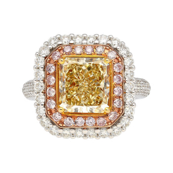 GIA Certified 3.51 Carat Fancy Brownish Yellow Diamond Ring with Pink and White Diamond Halo – Assay Jewelers