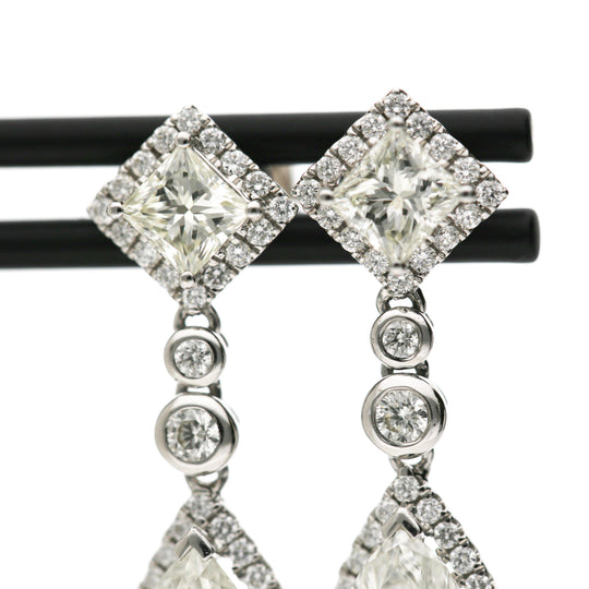 GIA Certified 3.93 Carat Pear Cut &Diamond Halo Drop Earrings in 18K White Gold