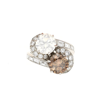 GIA Certified 4.75 Carat TW Fancy Brown and White Diamond Toi Et Moi Bypass Ring in Platinum – Assay Jewelers