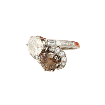 GIA Certified 4.75 Carat TW Fancy Brown and White Diamond Toi Et Moi Bypass Ring in Platinum – Assay Jewelers