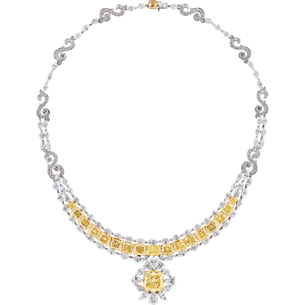 GIA Certified 50 Carat Fancy Yellow Diamond Necklace in 18K Gold