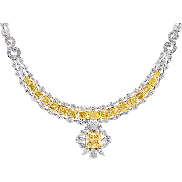 GIA Certified 50 Carat Fancy Yellow Diamond Necklace in 18K Gold