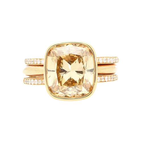 GIA Certified 5.02 Carat Cushion Cut Fancy Brown Yellow Diamond Ring in 18K Rose Gold & Detachable Bands