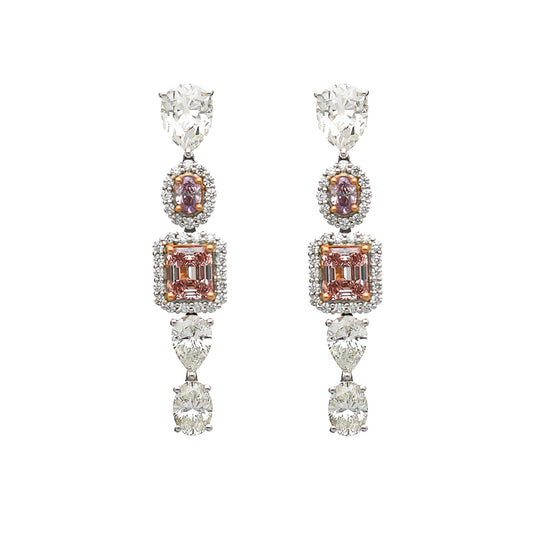 GIA Certified 5.3 Carat Fancy Pink Orange & White Diamond 18K Drop Earrings