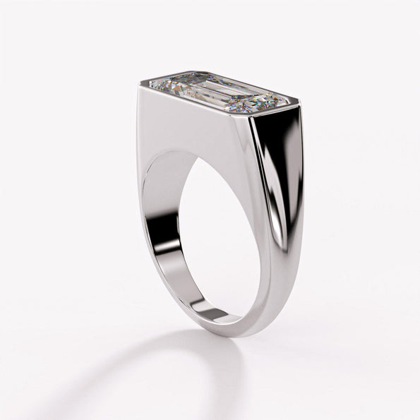 GIA Certified 5.36 Carat Emerald Cut Diamond East West Bezel Unisex Ring
