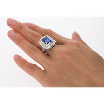 GIA Certified 6 Carat Emerald Cut No Heat Burma Blue Sapphire & Diamond Ring – Assay Jewelers