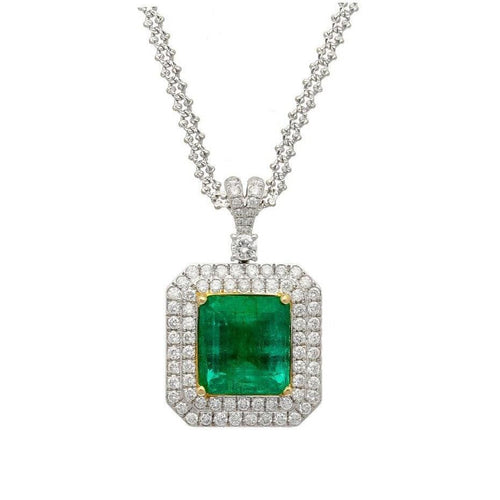 GIA Certified 6.33 Carat Minor Oil Colombian Emerald Necklace in 18K White Gold