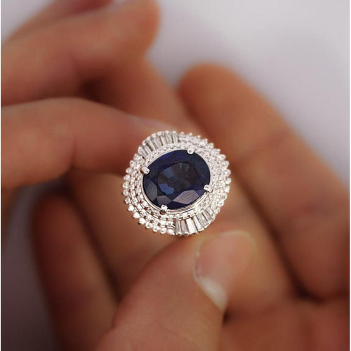 GIA Certified 6.75 Carat Oval Blue Sapphire and Diamond Ballerina Ring