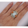 GIA Certified 8 Carat White Opal With Orange Garnet & Aquamarine Halo Ring