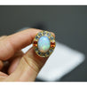 GIA Certified 8 Carat White Opal With Orange Garnet & Aquamarine Halo Ring