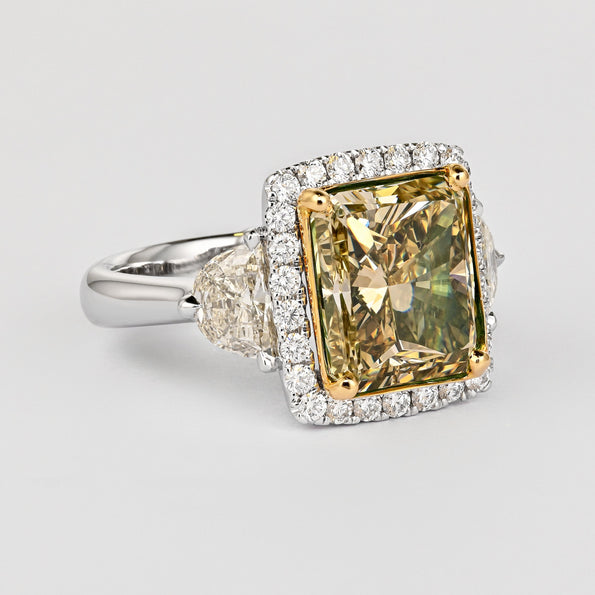 GIA Certified Fancy Brownish Greenish Yellow Diamond Stud Earrings & Ring Set