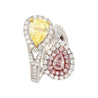 GIA Certified Fancy Intense Yellow & Fancy Light Pink Diamond Toi Et Moi Ring in 18K White Gold