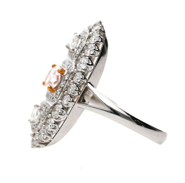GIA Certified Fancy Light Pink Diamond Elongated Halo Cluster Ring