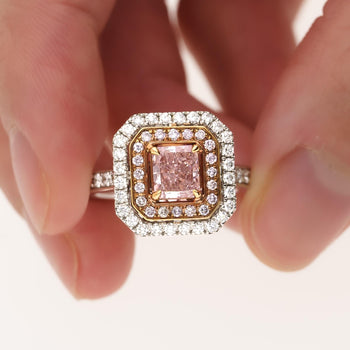 GIA Certified Fancy Orangy Pink Diamond Double Halo 18K Gold Ring – Assay Jewelers