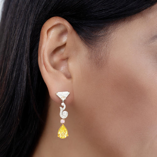 GIA Certified Fancy Vivid Yellow Diamond Drop Earrings